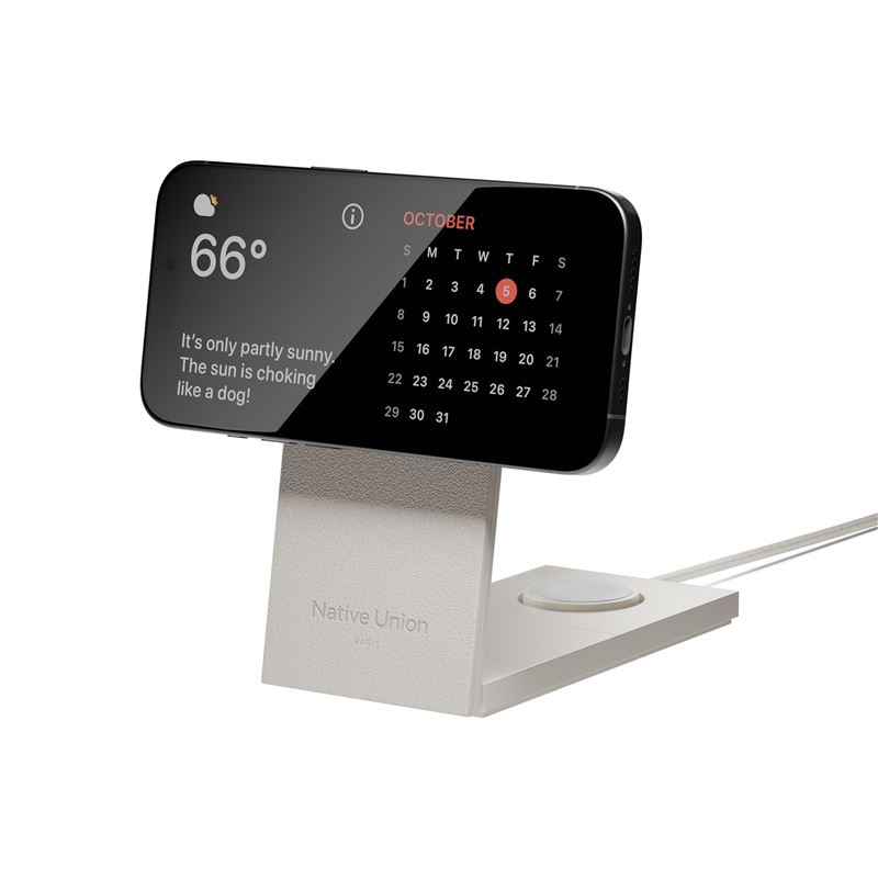 Statie de incarcare 3 in 1 Native Union Rise International, Compatibila MagSafe, Putere 15W, Cablu USB-C 2m si incarcator retea 35W incluse, Gri (Incarcatoare, RS-3IN1-SAN-INT) by www.silkase.ro